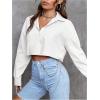 image:imageMakeMeChic Womens Long Sleeve Button Down Shirt Collared Summer Crop TopsWhite