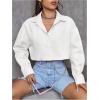 image:imageMakeMeChic Womens Long Sleeve Button Down Shirt Collared Summer Crop TopsWhite