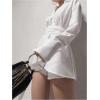 image:imageMakeMeChic Womens Mini Shirt Dresses Botton Tie Waist Long Sleeve Collar Tunic Blouse 2025White