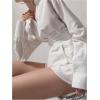 image:imageMakeMeChic Womens Mini Shirt Dresses Botton Tie Waist Long Sleeve Collar Tunic Blouse 2025White