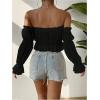 image:imageMakeMeChic Womens Off Shoulder Flounce Sleeve Blouse Frill Trim Flared Hem Crop TopsBlack