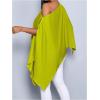 image:imageMakeMeChic Womens Off The Shoulder Blouse Asymmetrical Long Sleeve Poncho Tunic Dressy ShirtGreen