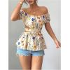 image:imageMakeMeChic Womens Off The Shoulder Blouse Floral Cut Out Ruffle Short Sleeve Summer TopsMulticolor