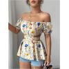 image:imageMakeMeChic Womens Off The Shoulder Blouse Floral Cut Out Ruffle Short Sleeve Summer TopsMulticolor