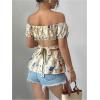 image:imageMakeMeChic Womens Off The Shoulder Blouse Floral Cut Out Ruffle Short Sleeve Summer TopsMulticolor
