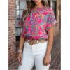 image:imageMakeMeChic Womens Paisley Print Notched Shirt Short Sleeve Tunic Blouse Summer Casual TopMulticolor
