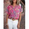 image:imageMakeMeChic Womens Paisley Print Notched Shirt Short Sleeve Tunic Blouse Summer Casual TopMulticolor