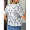 image:imageMakeMeChic Womens Peplum Babydoll Top Floral Ruffle Hem Puff Short Sleeve Tie Front Flowy BlouseWhite