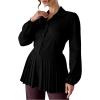 image:imageMakeMeChic Womens Peplum Pirate Button Down Blouses Long Sleeve Pleated Ruffle Casual Dressy Blouse TopsBlack