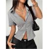 image:imageMakeMeChic Womens Plaid Gingham Button Down Shirt Short Sleeve Going Out Blouse TopsMulticolor