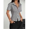 image:imageMakeMeChic Womens Plaid Gingham Button Down Shirt Short Sleeve Going Out Blouse TopsMulticolor