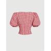 image:imageMakeMeChic Womens Plaid Gingham Crop Tops Puff Sleeve Sweetheart Lace Up BlouseRed and White