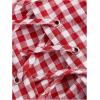 image:imageMakeMeChic Womens Plaid Gingham Crop Tops Puff Sleeve Sweetheart Lace Up BlouseRed and White