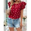 image:imageMakeMeChic Womens Polka Dots Blouse Top Ruffle Tiered Cap Sleeve Crew Neck Summer ShirtRed