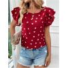 image:imageMakeMeChic Womens Polka Dots Blouse Top Ruffle Tiered Cap Sleeve Crew Neck Summer ShirtRed