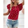 image:imageMakeMeChic Womens Polka Dots Blouse Top Ruffle Tiered Cap Sleeve Crew Neck Summer ShirtRed