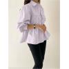 image:imageMakeMeChic Womens Puff Sleeve Button Down Shirt Ruffle Tiered Collared Summer Blouse Office TopPurple