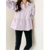 image:imageMakeMeChic Womens Puff Sleeve Button Down Shirt Ruffle Tiered Collared Summer Blouse Office TopPurple
