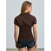 image:imageMakeMeChic Womens Rhinestone V Neck Blouse Short Sleeve Shirred Summer Button Down ShirtCoffee Brown