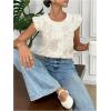 image:imageMakeMeChic Womens Ruffle Cap Sleeve Button Down Shirt Crew Neck Jacquard Dressy Blouse TopsApricot