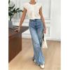 image:imageMakeMeChic Womens Ruffle Cap Sleeve Button Down Shirt Crew Neck Jacquard Dressy Blouse TopsApricot