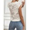 image:imageMakeMeChic Womens Ruffle Cap Sleeve Button Down Shirt Crew Neck Jacquard Dressy Blouse TopsApricot