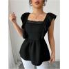 image:imageMakeMeChic Womens Ruffle Cap Sleeve Tie Back Blouse Square Neck Peplum Summer Shirt TopsBlack