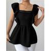 image:imageMakeMeChic Womens Ruffle Cap Sleeve Tie Back Blouse Square Neck Peplum Summer Shirt TopsBlack