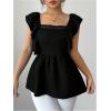 image:imageMakeMeChic Womens Ruffle Cap Sleeve Tie Back Blouse Square Neck Peplum Summer Shirt TopsBlack