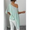 image:imageMakeMeChic Womens Satin Asymmetrical Neck Blouse Silk Cloak Sleeve Belted Dressy TopsGreen