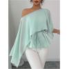 image:imageMakeMeChic Womens Satin Asymmetrical Neck Blouse Silk Cloak Sleeve Belted Dressy TopsGreen