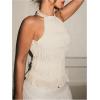 image:imageMakeMeChic Womens Sleeveless Halter Tops Ruffle Summer Boho Crop BlouseApricot