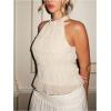 image:imageMakeMeChic Womens Sleeveless Halter Tops Ruffle Summer Boho Crop BlouseApricot