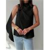 image:imageMakeMeChic Womens Sleeveless Mock Neck Ruched Blouse Tank Tops Summer ShirtBlack