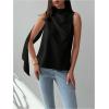 image:imageMakeMeChic Womens Sleeveless Mock Neck Ruched Blouse Tank Tops Summer ShirtBlack