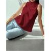 image:imageMakeMeChic Womens Sleeveless Mock Neck Ruched Blouse Tank Tops Summer ShirtBurgundy