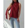 image:imageMakeMeChic Womens Sleeveless Mock Neck Ruched Blouse Tank Tops Summer ShirtBurgundy