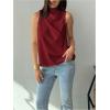 image:imageMakeMeChic Womens Sleeveless Mock Neck Ruched Blouse Tank Tops Summer ShirtBurgundy