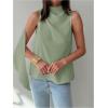 image:imageMakeMeChic Womens Sleeveless Mock Neck Ruched Blouse Tank Tops Summer ShirtGreen