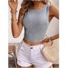 image:imageMakeMeChic Womens Stripe Blouse Shirt Tie Back Crew Neck Sleeveless Crop Top Summer Casual TopsDark Wash