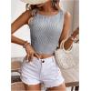 image:imageMakeMeChic Womens Stripe Blouse Shirt Tie Back Crew Neck Sleeveless Crop Top Summer Casual TopsDark Wash