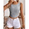 image:imageMakeMeChic Womens Stripe Blouse Shirt Tie Back Crew Neck Sleeveless Crop Top Summer Casual TopsDark Wash