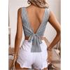 image:imageMakeMeChic Womens Stripe Blouse Shirt Tie Back Crew Neck Sleeveless Crop Top Summer Casual TopsDark Wash