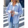 image:imageMakeMeChic Womens Striped Bow Button Down Shirt Collared Long Sleeve Blouse TopBlue