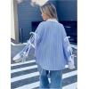 image:imageMakeMeChic Womens Striped Bow Button Down Shirt Collared Long Sleeve Blouse TopBlue