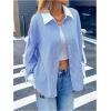 image:imageMakeMeChic Womens Striped Bow Button Down Shirt Collared Long Sleeve Blouse TopBlue