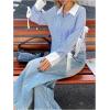 image:imageMakeMeChic Womens Striped Bow Button Down Shirt Collared Long Sleeve Blouse TopBlue