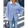 image:imageMakeMeChic Womens Striped Bow Button Down Shirt Collared Long Sleeve Blouse TopBlue