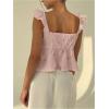 image:imageMakeMeChic Womens Striped Bow Ruffle Sleeve Blouse Sweetheart Tie Front Peplum Shirred TopsPink