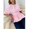image:imageMakeMeChic Womens Striped Bow Tie Open Back Blouse Half Sleeve Ruffle Dressy Shirt TopsPink